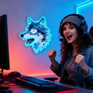 Letrero Luminoso de <span class=keywords><strong>Lobo</strong></span>, Luz LED Atenuable con Impresión UV. Ideal para dormitorio, sala de estar, cuarto de hombre y decoración <span class=keywords><strong>del</strong></span> hogar. - Product Image 5