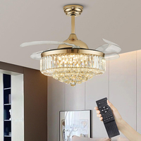 Lampe LED intelligente en cristal de luxe, ventilateur de plafond avec télécommande, lustre rétractable, éclairage de salon