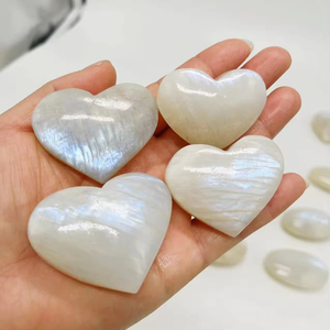 Nature Quality Moonstone Heart Crystal,Hand Made Heart Shaped with Blue Flash,Crystal Crafts for Decoration and Gifts