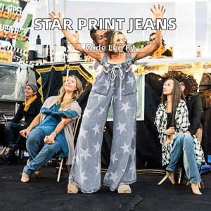 Dear-Lover Pantalones Vaqueros de Mujer al por Mayor, Estilo Western, Boutique, Casual, con Estampado de Estrellas, Lavado Claro, Cintura Alta, Anchos, Holgados, para Otoño y Primavera - Product Image 2