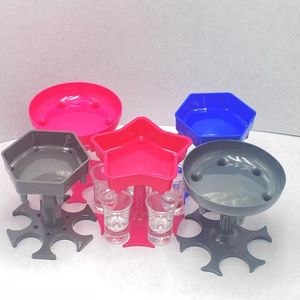 Custom Red Bule Grey Color Classic Design 5 Or 6 Shot Glass Wine Beverage Drink Plastic Dispenser And Holder
