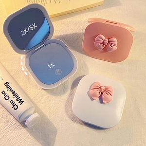 Portable Small LED Folding Vanity <strong>Mirror</strong> 1X/2X/3X Pink <strong>White</strong> Bow - Product Image 2