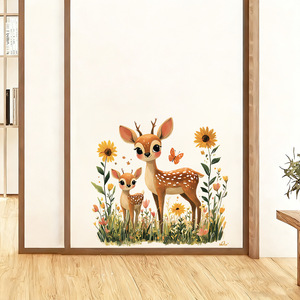 Autocollants muraux en forme d'arbre pour chambre d'enfant - Vinyle imperméable, adorables autocollants en aquarelle d'éléphant, de cerf, de chaton et d'hérisson pour la décoration de la chambre d'enfant - Product Image 3