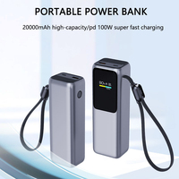 Batteries externes haute capacité 20000mAh avec écran couleur TFT, charge super rapide PD100W avec câble Type C pour téléphone et ordinateur portable