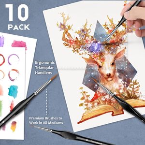 Bview Art Lot de 10 micro-pinceaux en nylon avec poignées triangulaires en bois pour l'artisanat acrylique aquarelle - Product Image 4