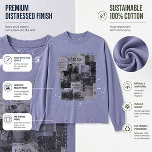 Camiseta de Manga Larga Oversize para Hombre, Estilo Streetwear, Personalizada, de Algodón Grueso, Vintage, Lavada, Desgastada, con Estampado de Fotos en Collage - Product Image 4