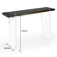 Table basse en acrylique transparent de salon personnalisé avec pied de table en acrylique transparent à dessus en verre