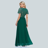 Robe longue de soirée décontractée pour femme, nouvelle collection, en dentelle unie, manches courtes, col en V, 100 % polyester, écologique, moulante, pour dîner et fête