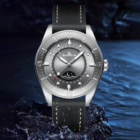 Montre pour homme en acier inoxydable de luxe, montre automatique mécanique à phases lunaires pour homme, montre de mode masculine