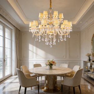 Lampadario di Lusso Moderno in Cristallo, Lampada a Sospensione Dorata con <span class=keywords><strong>Paralume</strong></span> a Candeliere e Luce Fluida per Ristorante, Isola Cucina, Bancone, Hall - Product Image 1