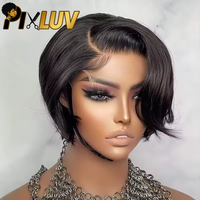 Pelucas de Cabello Humano Cortas con Frente de Encaje sin Pegamento HD para Vendedores Mayoristas PIXLUV, Cabello Indio Virgen 100% 300%