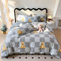 Parure de Lit Quatre Pièces en Coton Mat Imprimé, Ensemble de Draps en Coton Longues Fibres, Parure de Lit Épaisse en Pur Coton