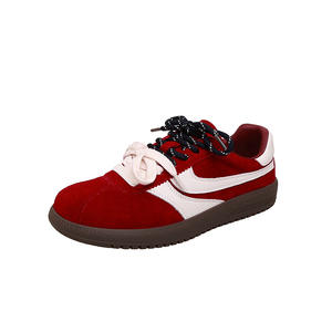 Zapatillas Deportivas Retro de Dos Tonos Rojas a Rayas para Mujer, con Cordones, Parte Superior de Cuero Genuino Suave y Transpirable para Uso Diario Informal y Ejercicio - Product Image 6