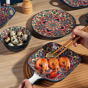 Ensemble de vaisselle de la collection de dîner en céramique multicolore vibrante avec bols et assiettes pour repas - Product Image 2