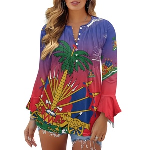 Factory Outlet da <span class=keywords><strong>donna</strong></span> abiti autunnali 2024 stile polinesiano haiiti sfumato manica lunga da <span class=keywords><strong>donna</strong></span> collo e <span class=keywords><strong>maniche</strong></span> a volant Casual - Product Image 1