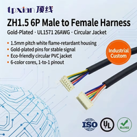 Arnés de Extensión Personalizado ZH1.5 6P Macho-Hembra, Cable Circular de PVC UL1571 26AWG con Terminal Chapado en Oro para Sensor de Electrodomésticos e Intercomunicador