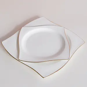 高温骨板奢华陶瓷金边方板白色北欧风格创意中国10纸箱简约8英寸