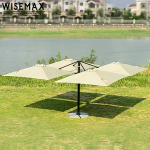 WISEMAX mobilier nordique noir cadre en aluminium parapluie extérieur 4 parasol carré banc de piscine hôtel parasol avec base en marbre