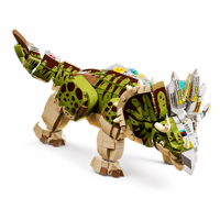 Modèle de dinosaure Triceratops mécanique personnalisé en blocs de construction avec détails d'engrenages, jouet de construction DIY pour adolescents de 12 ans et plus
