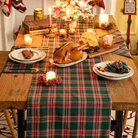 Chemin de table de Noël 100 % polyester, motif écossais vert et rouge, pour la décoration de la maison, de la cuisine et des fêtes
