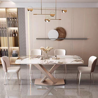 Table à manger de haute qualité et 6 chaises ensemble de salle à manger rectangle italien de luxe Table en marbre avec base en acier inoxydable
