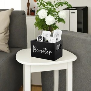 Remote <b>Control</b> Storage Box Wooden Desktop Organizer With Compartments For Living Room Bedroom Use Black And White - Product Image 4