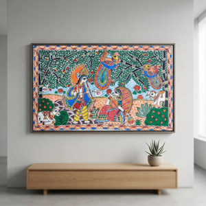 Peinture Madhubani culturelle du Bihar sur toile, art populaire artisanal 3D complet, décoration murale, industries Jharkhand Ojistha, 2493 USD - Product Image 1