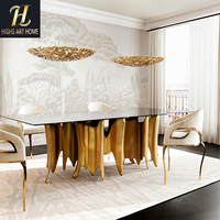 Mobilier de restaurant italien haut de gamme purement fait à la main Table de design d'art moderne une table de salle à manger rectangulaire en verre trempé doré