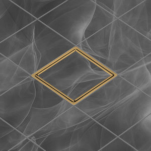 Siphon de douche doré brossé avec grille de drain encastrable de 4 pouces, incluant un col et un anneau de réglage de hauteur pour bac Schluter - Product Image 1