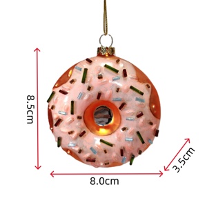 Versandfertige Hochwertige Glas-Donut Mehrfarbig 4-Farbig Bedruckte Weihnachts-Hängeornamente Feiertagsdekoration Geschenk - Product Image 2