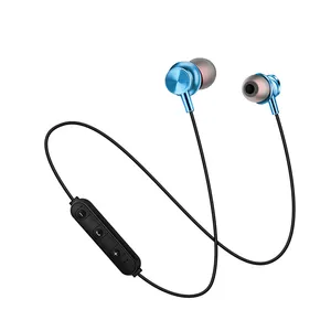 Classic Magnetic Neckband Style Stereo Sport Wireless earphone Earphone wired with mic ,Mixed 4 Colors