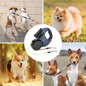 Desain baru dua tali anjing dengan pemegang tas limbah & lampu led-bebas kusut, ekstensi 3m, Ideal untuk jalan-jalan malam - Product Image 3