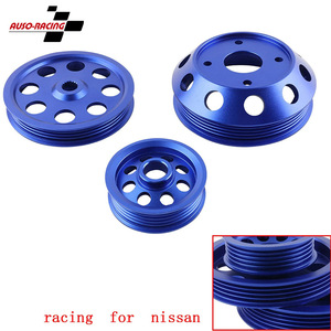 Auso-Racing Crank Belt <b>Pulley</b> Kit Blue Aluminum Alloy For Nissan 240SX S14 S15 SR20 Engine - Product Image 1