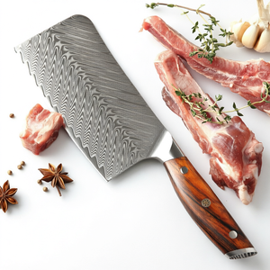 Couteau à découper chinois en acier de Damas, motif plume, en acier au carbone, hachoir à légumes avec manche en bois pour la cuisine - Product Image 1