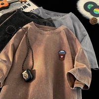 T-shirt vintage délavé à l'acide avec logo personnalisé DTG DTF T-shirt surdimensionné en coton vierge épais pour hommes 100% coton pour hommes