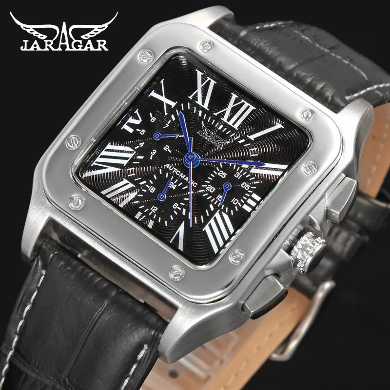 Yeni JARAGAR 6902 mekanik erkek saatler Vintage 24 saat takvim tasarım otomatik mekanik kol saati Relogio Masculino