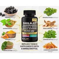 Complément alimentaire OEM 8-en-1 Shilajit Ashwagandha |   15 250 mg de Rhodiola Ginseng Adaptogènes Extra Forts, 60 Capsules Molles pour Adultes