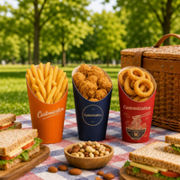 Gobelets à collation en papier kraft personnalisés en gros, design incliné, porte-frites, emballage alimentaire jetable à emporter, logo imprimé