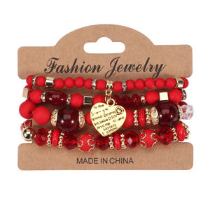 Conjunto de pulseras de cuentas con dije de corazón y cristales de imitación, regalo para mujer, hecho en China. - Product Image 6