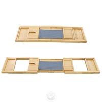 Plateau de bain pliable en bambou à double niveau extensible, porte-verre à vin, support pour tablette, porte-serviette, plateau de bain écologique