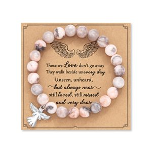 Bracelet en Agate Rose Zèbre à Rayures Violettes avec Breloque Ange, <span class=keywords><strong>pour</strong></span> Couple, <span class=keywords><strong>Amitié</strong></span>, Pierre de Guérison, Vente en Gros - Product Image 1