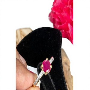 Stunning Geometric Ruby <b>Cocktail</b> <b>Ring</b> Women's 18K <b>Gold</b> Silver Plated Pave Setting Glam Party Wedding Jewelry - Product Image 2
