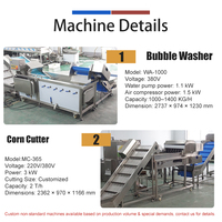 Automatische zoete maïsverwerkingslijn wasmachine snijmachine vacuümverpakkingsmachine 1-2t/u op maat gemaakte zoete maïs productiefabriek