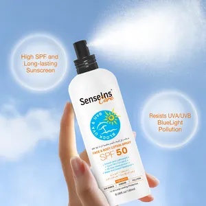 Spray protetor solar orgânico para controle de óleo branqueador, spray protetor solar UVA/UVB de longa duração SPF50 PA +++