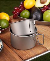 Tasse-bol de camping minimaliste en titane pur, écologique, pliable, avec poignée à angle droit et couvercle, vaisselle portable et légère