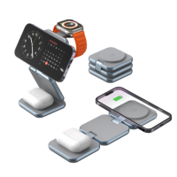Grosir Pabrik Charger Nirkabel Magnetik 3-in-1 15W Pengisian Cepat Dudukan Lipat Desktop untuk iPhone Smart Watch Earphone