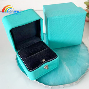 Blue PU Leather <b>Ring</b> <b>Box</b> with Button Clasp, Luxury Jewelry Gift <b>Box</b> for <b>Rings</b> & Earrings - Product Image 1