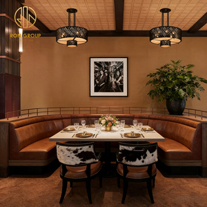 Conjunto <span class=keywords><strong>de</strong></span> Mesa y Sillas Cuadradas <span class=keywords><strong>de</strong></span> <span class=keywords><strong>Cuero</strong></span> Marrón Estilo Retro Americano para Restaurante, Muebles Comerciales - Product Image 2