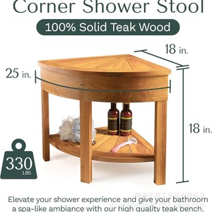 Shengmao Corner Bathroom Stool 45.72x45.72x45.72 Cm With <b>Storage</b> Natural Wood Color For <b>Bath</b> Use - Product Image 5