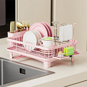 Pink Kitchen Dish Rack L Size Quick Dry Countertop <b>Sink</b> Drainer Multi Functional Storage Rack - Product Image 1